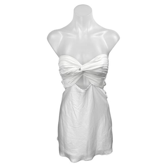 Princess Polly Shellie White Silk Satin Bandeau Twist Cutout Mini A Line Dress 2 - Picture 2 of 6